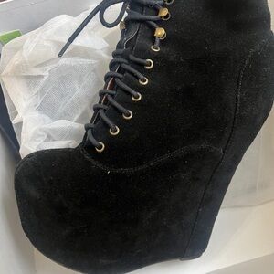 Jeffrey Campbell Black Lace Up Wedge Boots